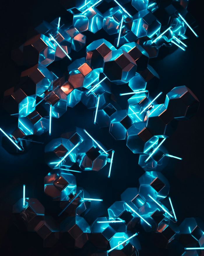 Ilustración abstracta futurista que representa la visibilidad en motores de IA